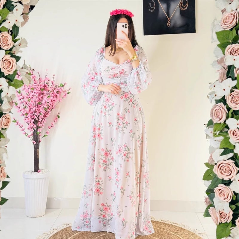 2025 Spring And Women'S Clothing Independent Station Middle East Chiffon Printed Lace Dress - Image 2